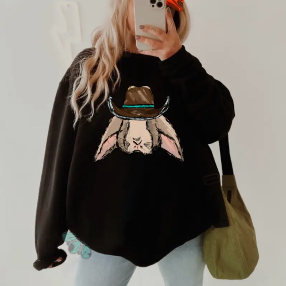 Black - Cowboy Easter Bunny Western Holiday Graphic Tee